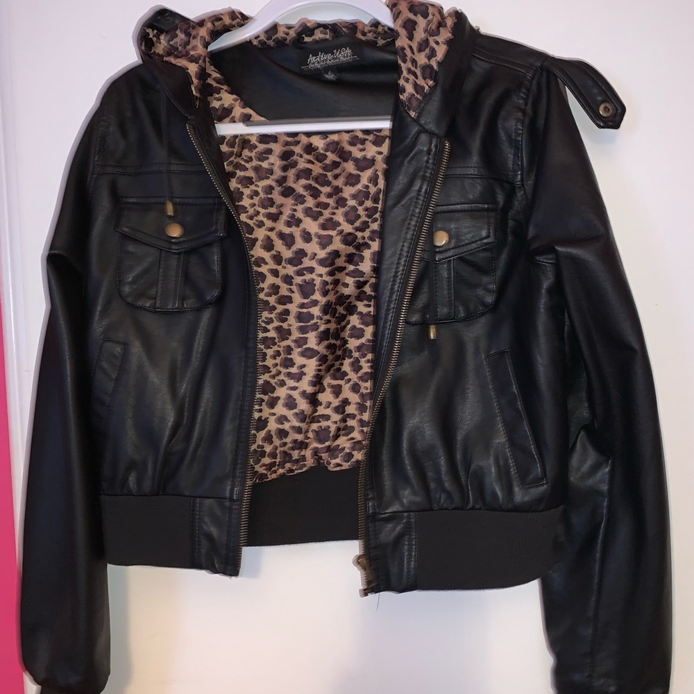 hooded leather jacket